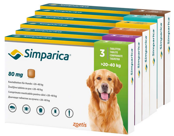 Simparica - loppe og flåt middel til hunde. 3 tabletter pr. pakning.